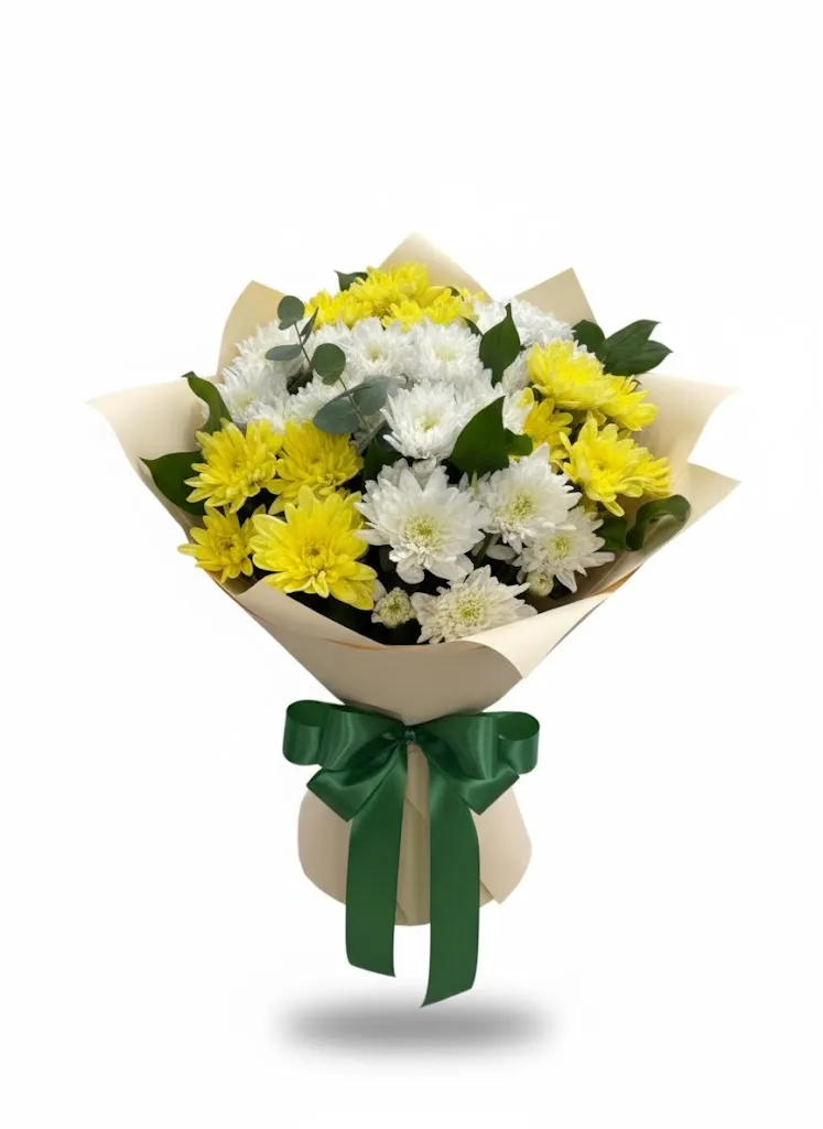 Buchet cu Crizanteme Albe și Galbene