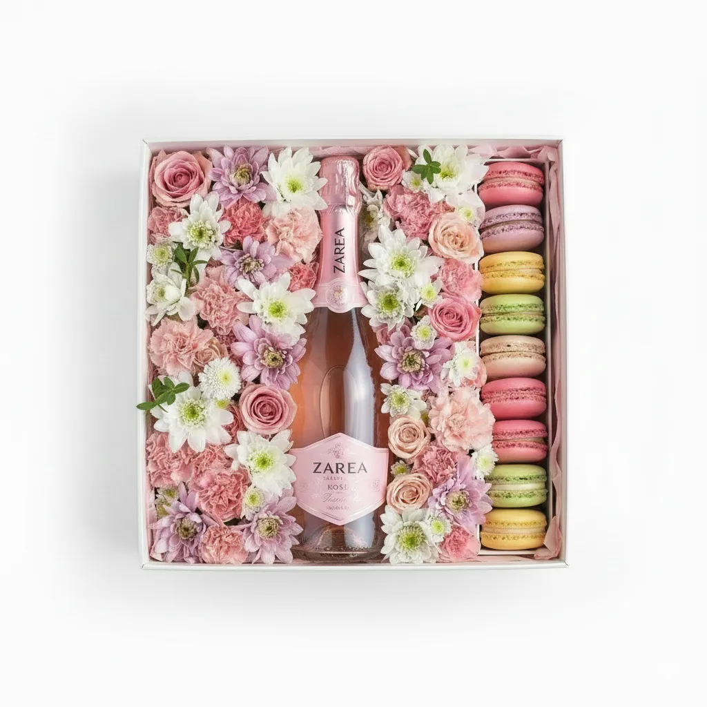 Cutie flori și macarons