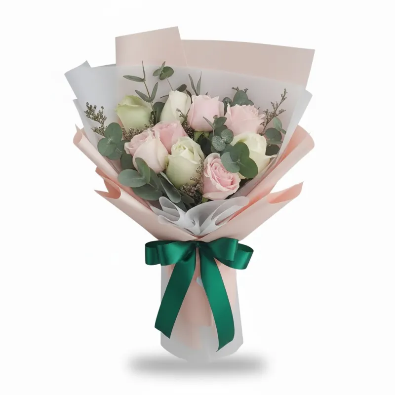 Buchet Pastel cu Trandafiri Roz și Albi