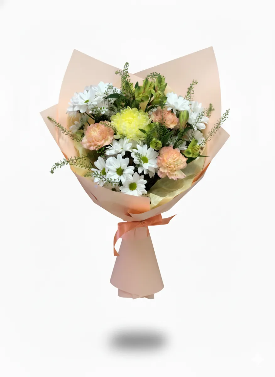 Buchet Pastel cu Crizanteme și Garoafe